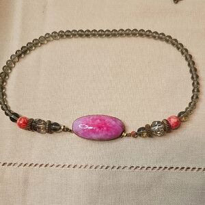 Elegant Pink and Gold Slovakia Beaded Necklace